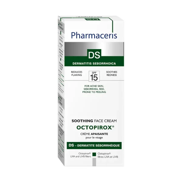 PHARMACERIS DS raminamasis kremas seborėjinei odai OCTOPIROX, SPF15, 30ml