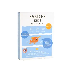 ESKIO-3, žuvų taukai Omega-3 vaikams KIDS, maisto papildas, 27 gelinės žuvytės