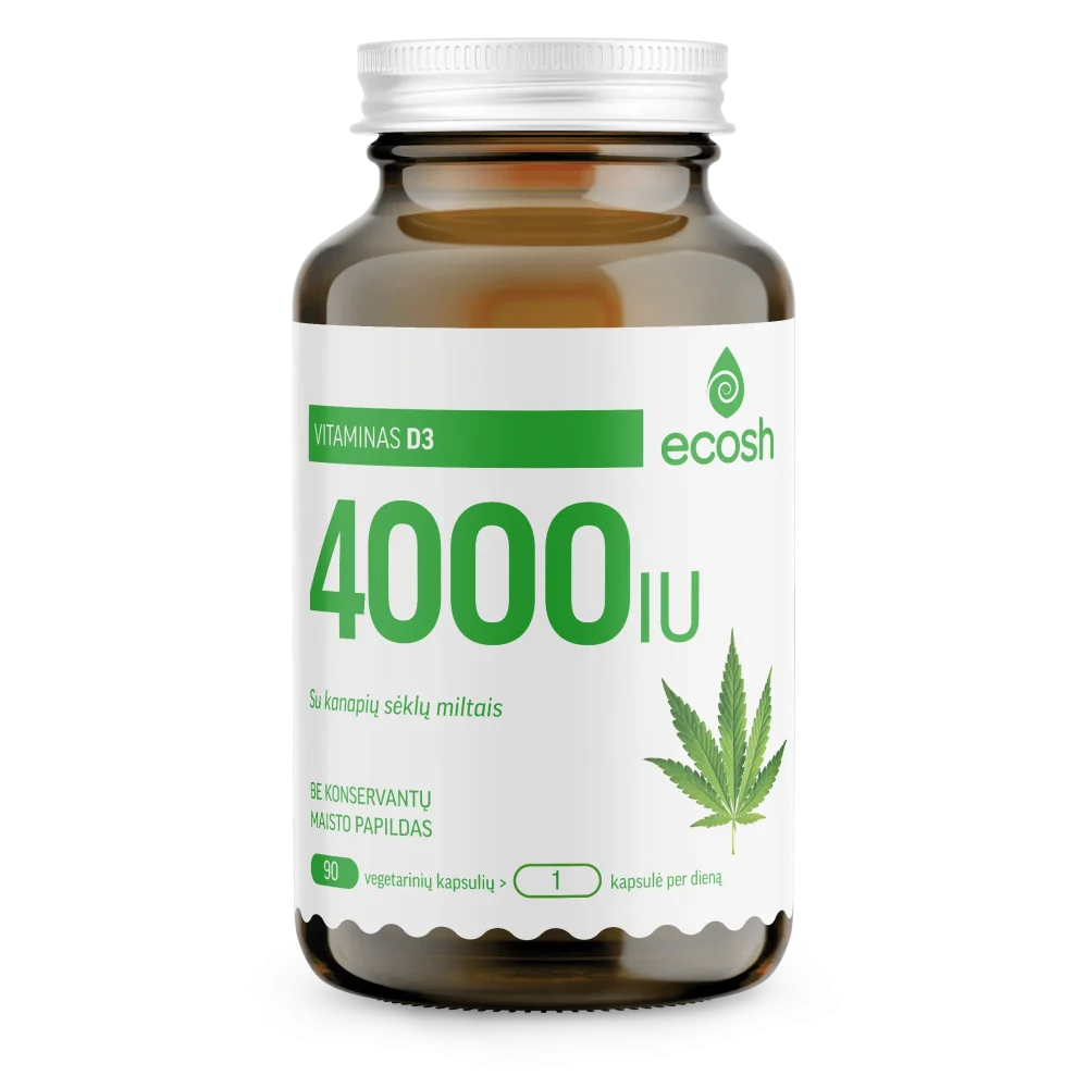 ECOSH, Vitaminas D3 4000IU su kanapių sėklų miltais, maisto papildas, N90