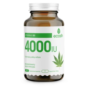 ECOSH, Vitaminas D3 4000IU su kanapių sėklų miltais, maisto papildas, N90