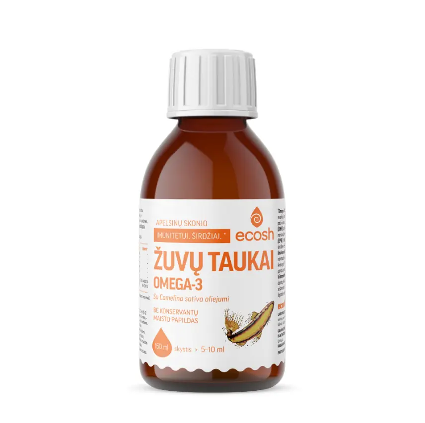 ECOSH, Omega-3 žuvų taikai su Camelina sativa aliejumi, apelsinų skonio, 150ml